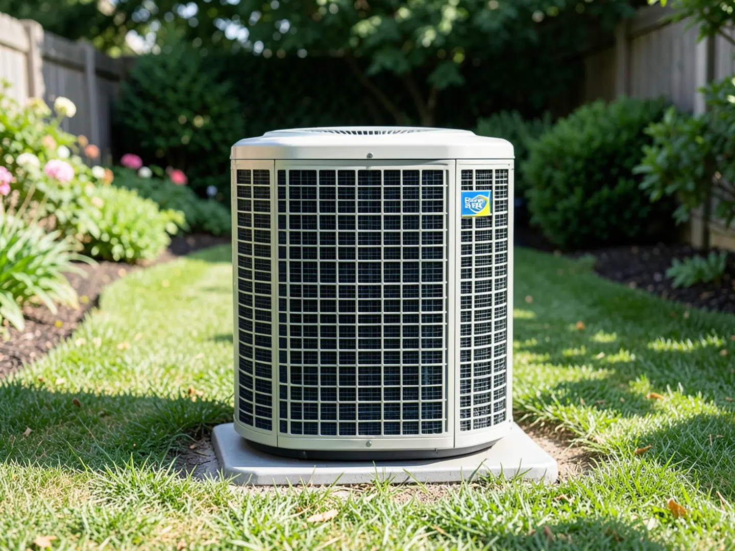 Energy Star Cold Climate certified heat pump unit with AHRI efficiency rating emblem
